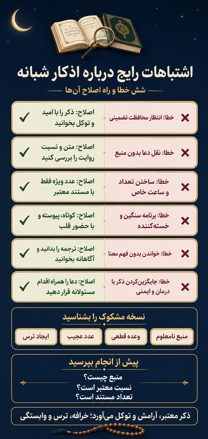 اشتباهات رایج درباره ذکرهای محافظتی شبانه