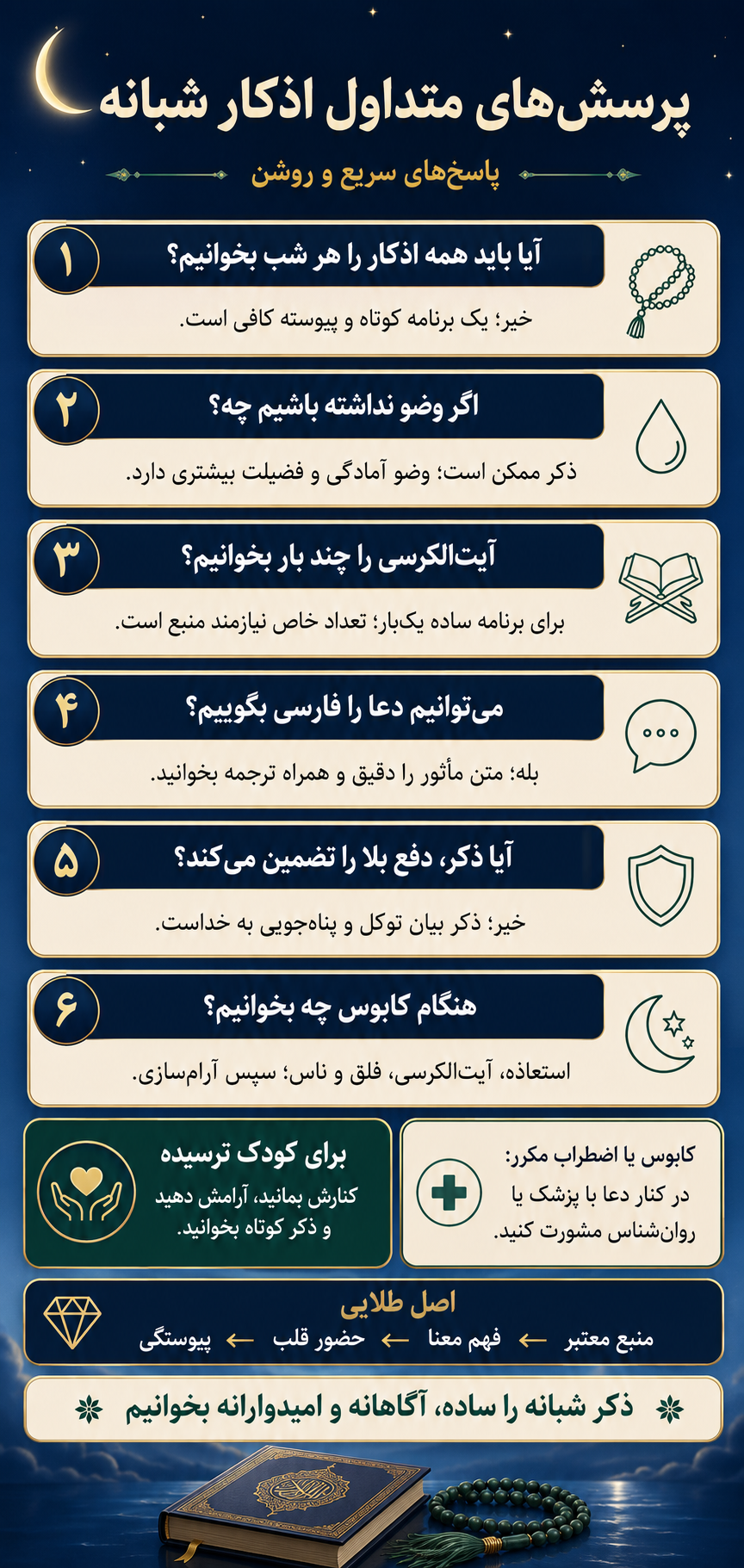 سؤالات متداول درباره ذکرهای محافظتی شبانه