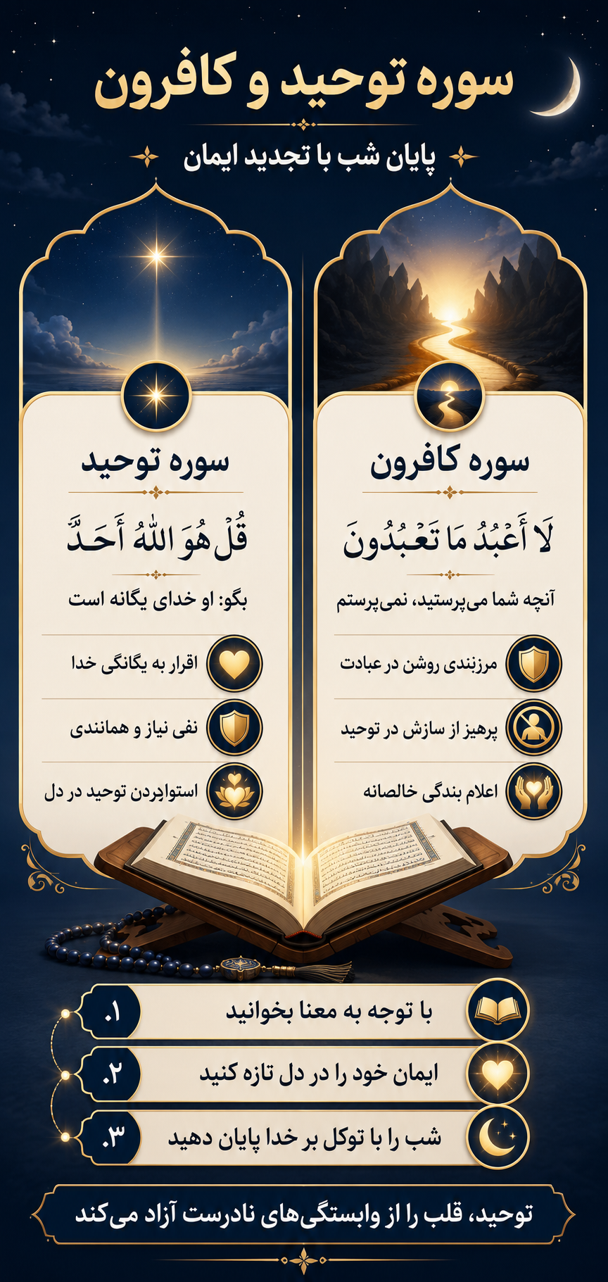 سوره توحید و کافرون؛ پایان شب با تجدید ایمان